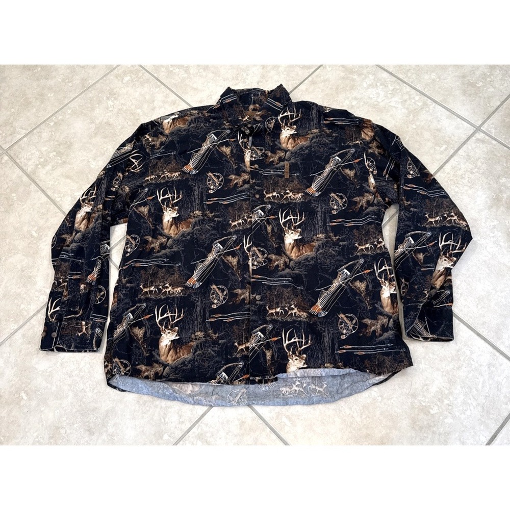 Magellan Sport long sleeve button Up Deer‎ Hunting Black Shirt Sz XL Outdoors**